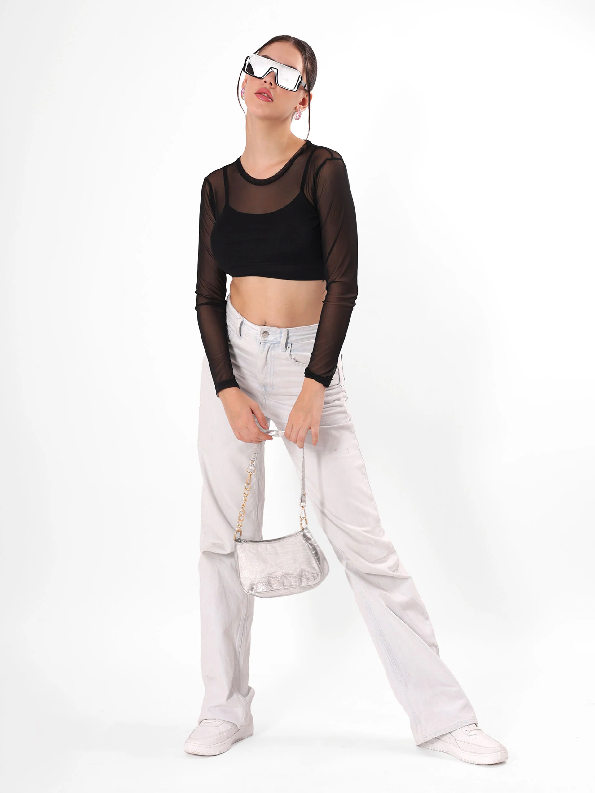 Sheer Black Full Sleeve Crop Top - Image 6
