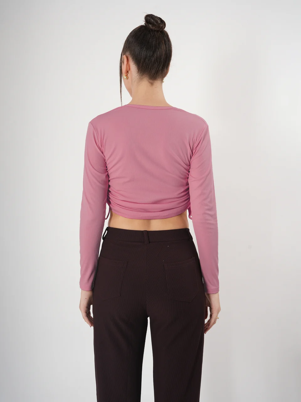 Clobug Solid Square Neck Full Sleeve Fitted Crop Top With Adjustable Strings - Image 29