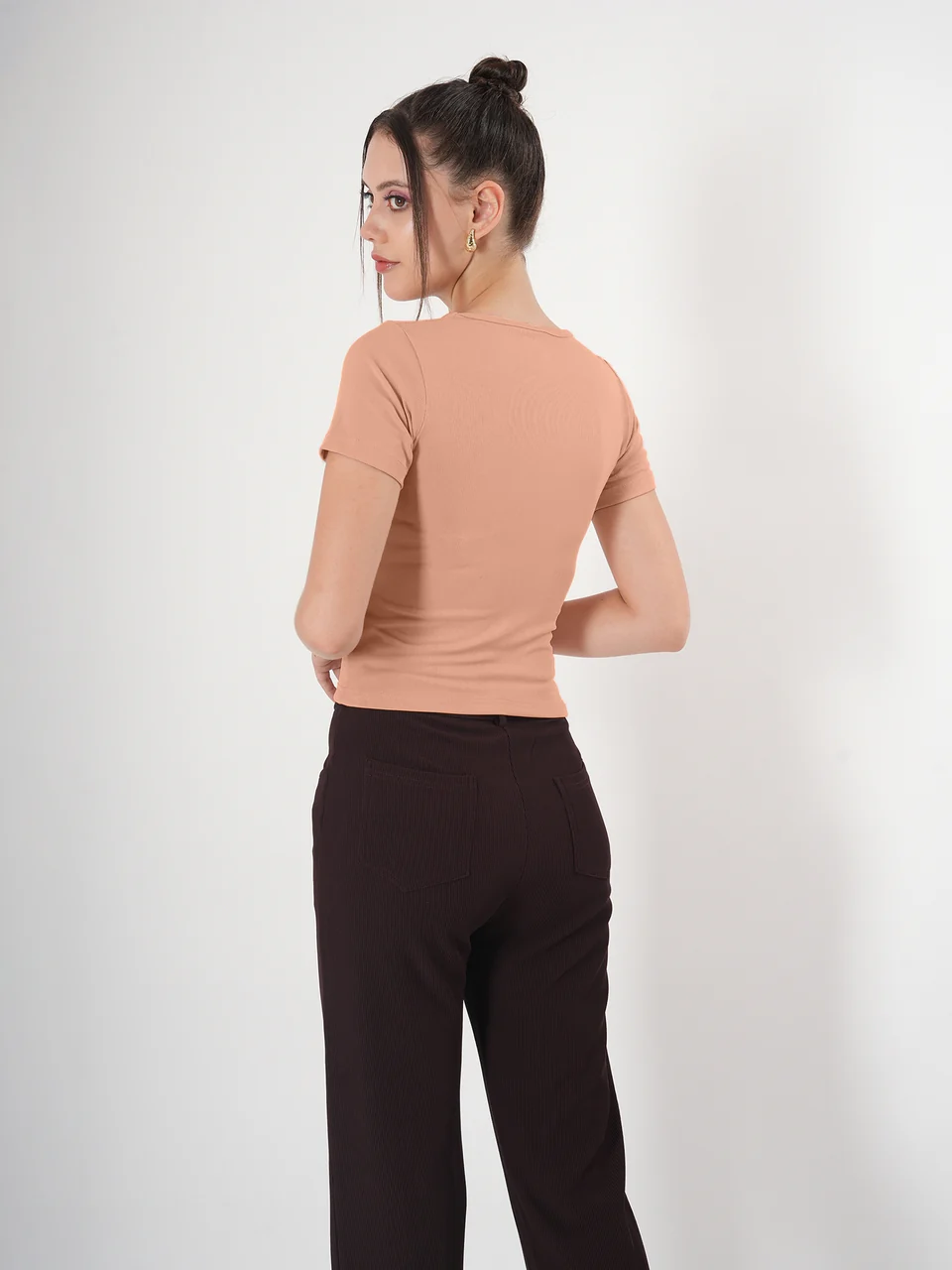 Clobug Solid Square Neck Half Sleeve Fitted Top - Image 44