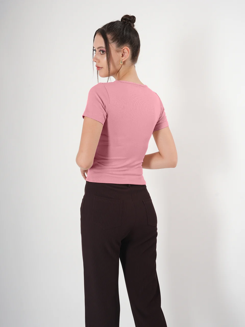 Clobug Solid Square Neck Half Sleeve Fitted Top - Image 50