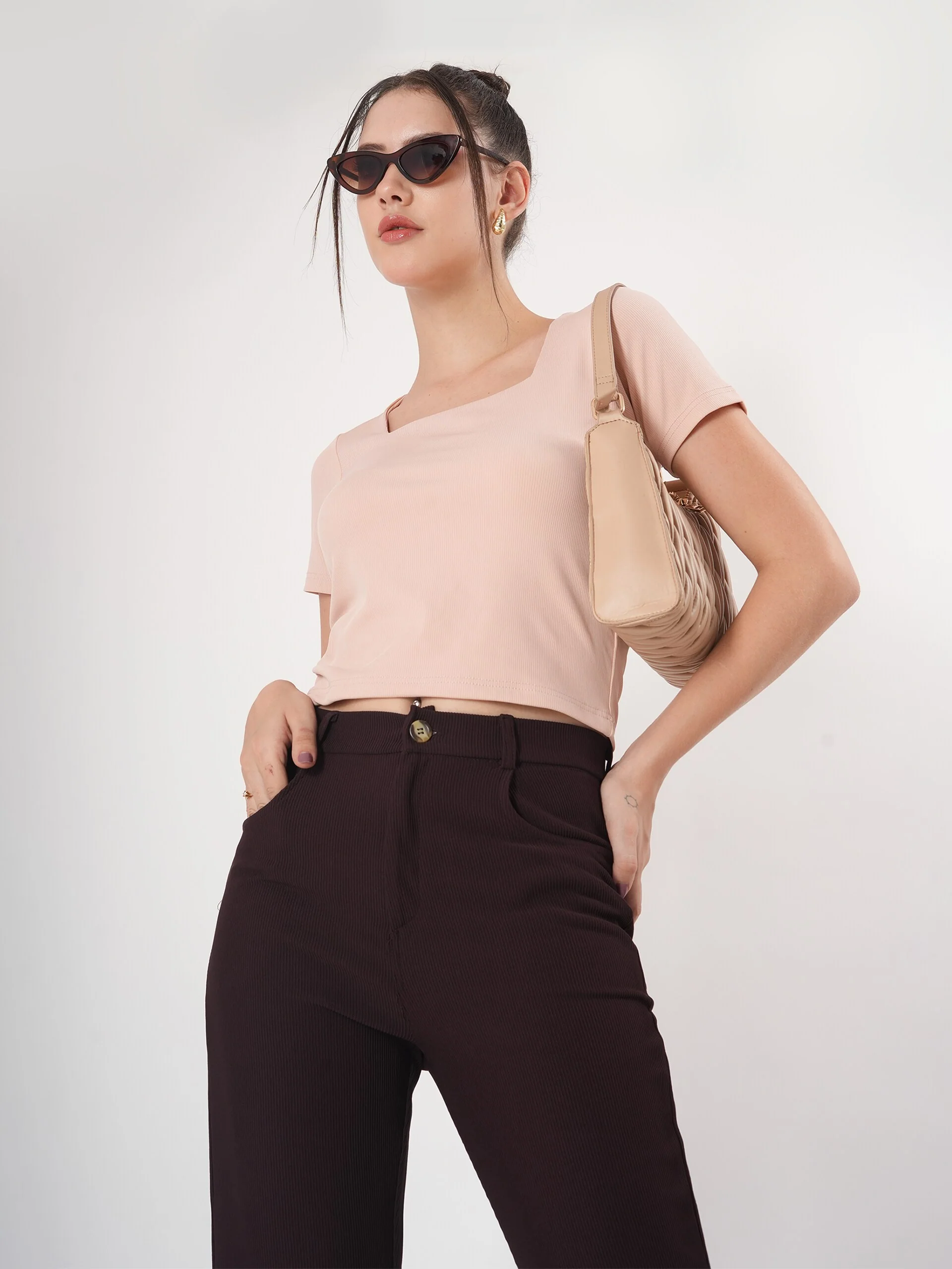 Clobug Solid Square Neck Half Sleeve Fitted Top - Image 6