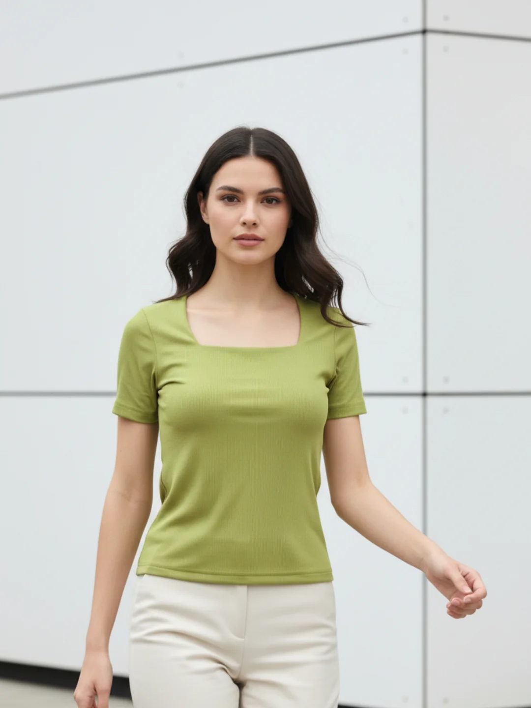 Clobug Solid Square Neck Half Sleeve Fitted Top - Image 62