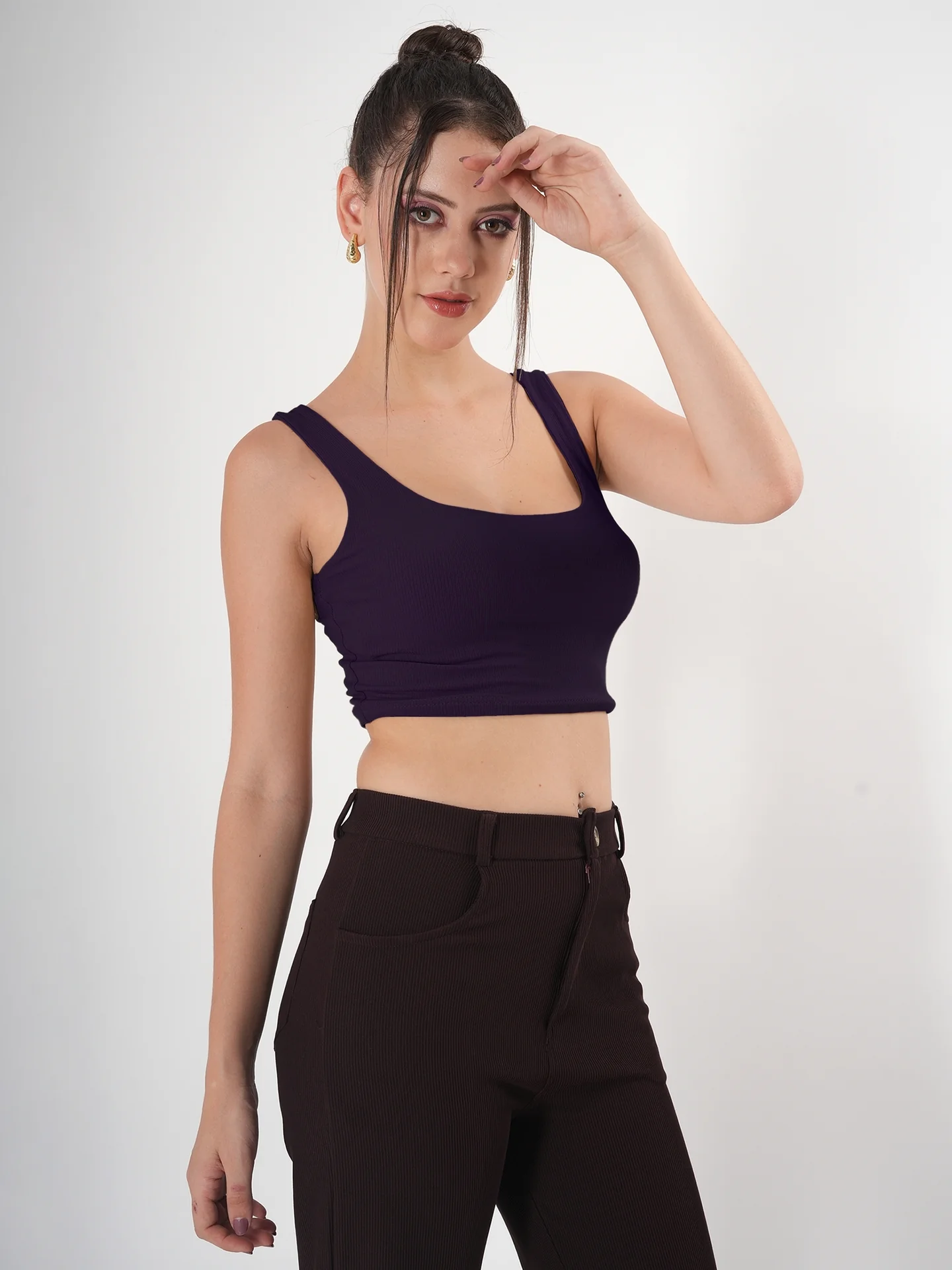 Clobug Solid Square Neck Sleeveless Body Fitted Crop Top - Image 24