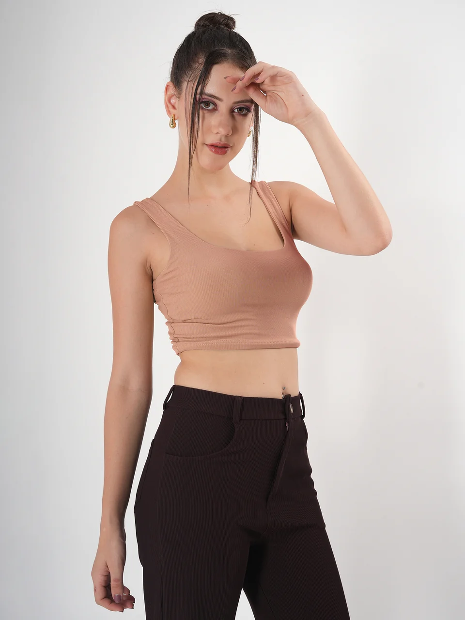 Clobug Solid Square Neck Sleeveless Body Fitted Crop Top - Image 34