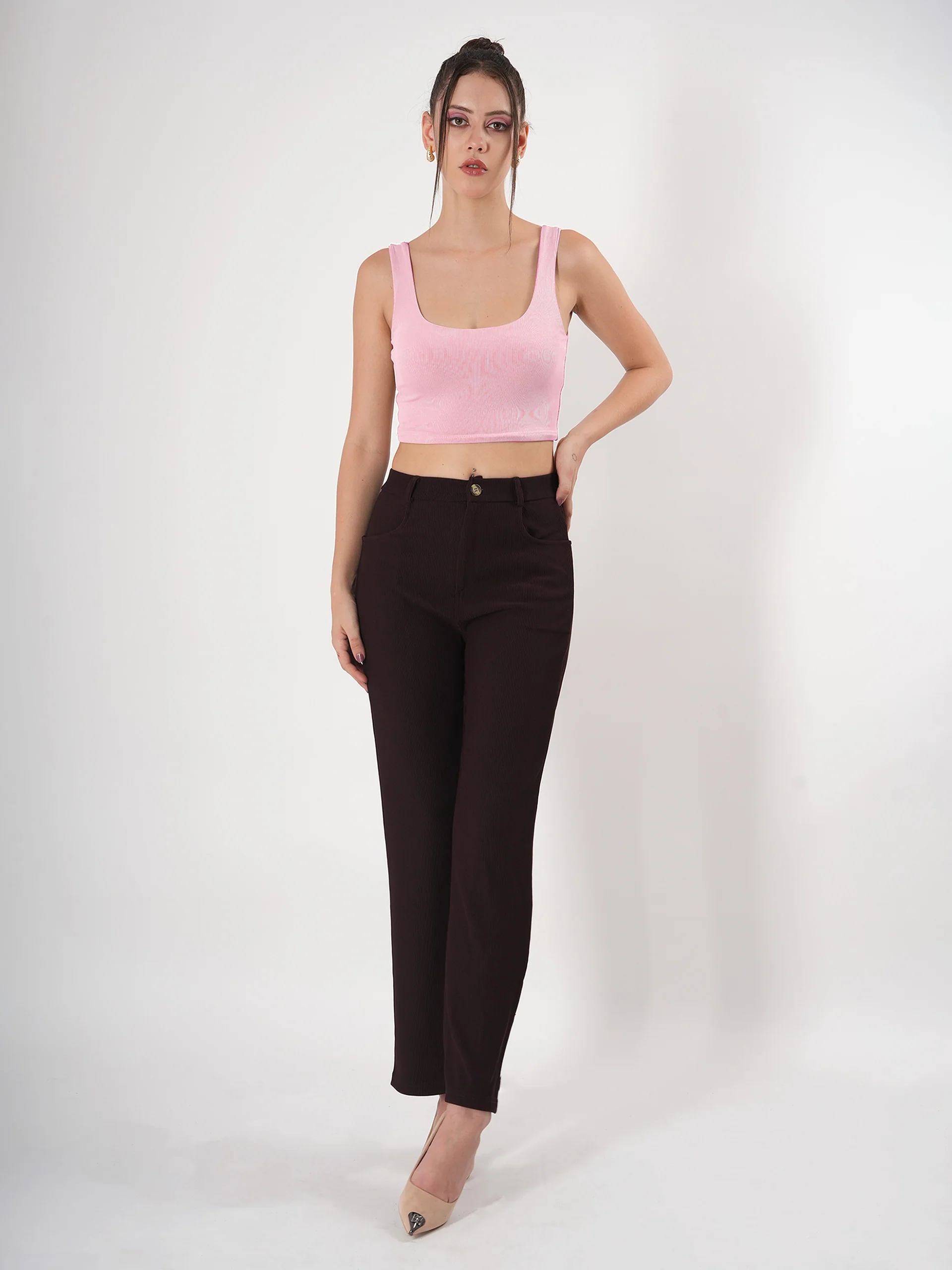 Clobug Solid Square Neck Sleeveless Body Fitted Crop Top - Image 4