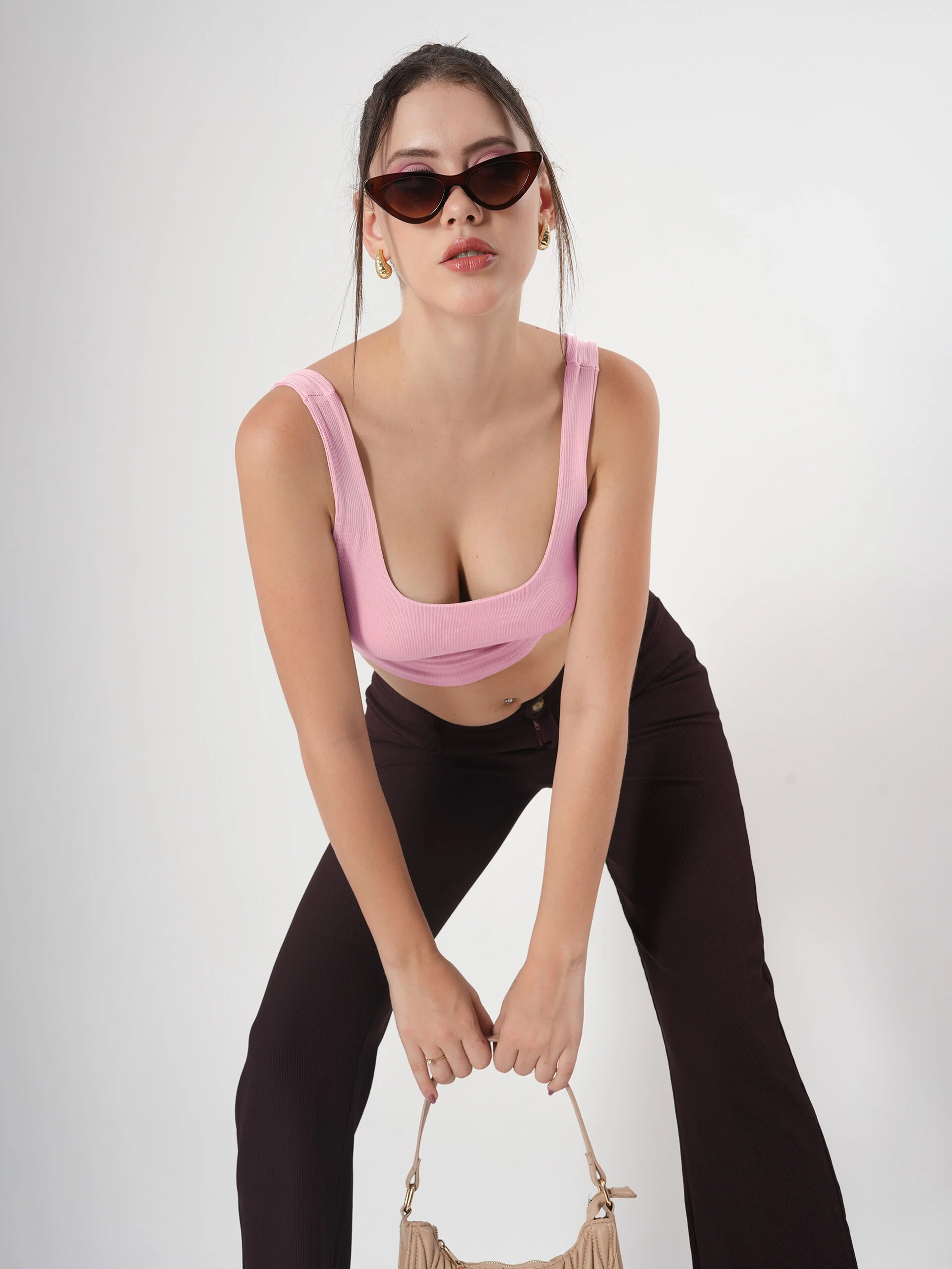 Clobug Solid Square Neck Sleeveless Body Fitted Crop Top - Image 6