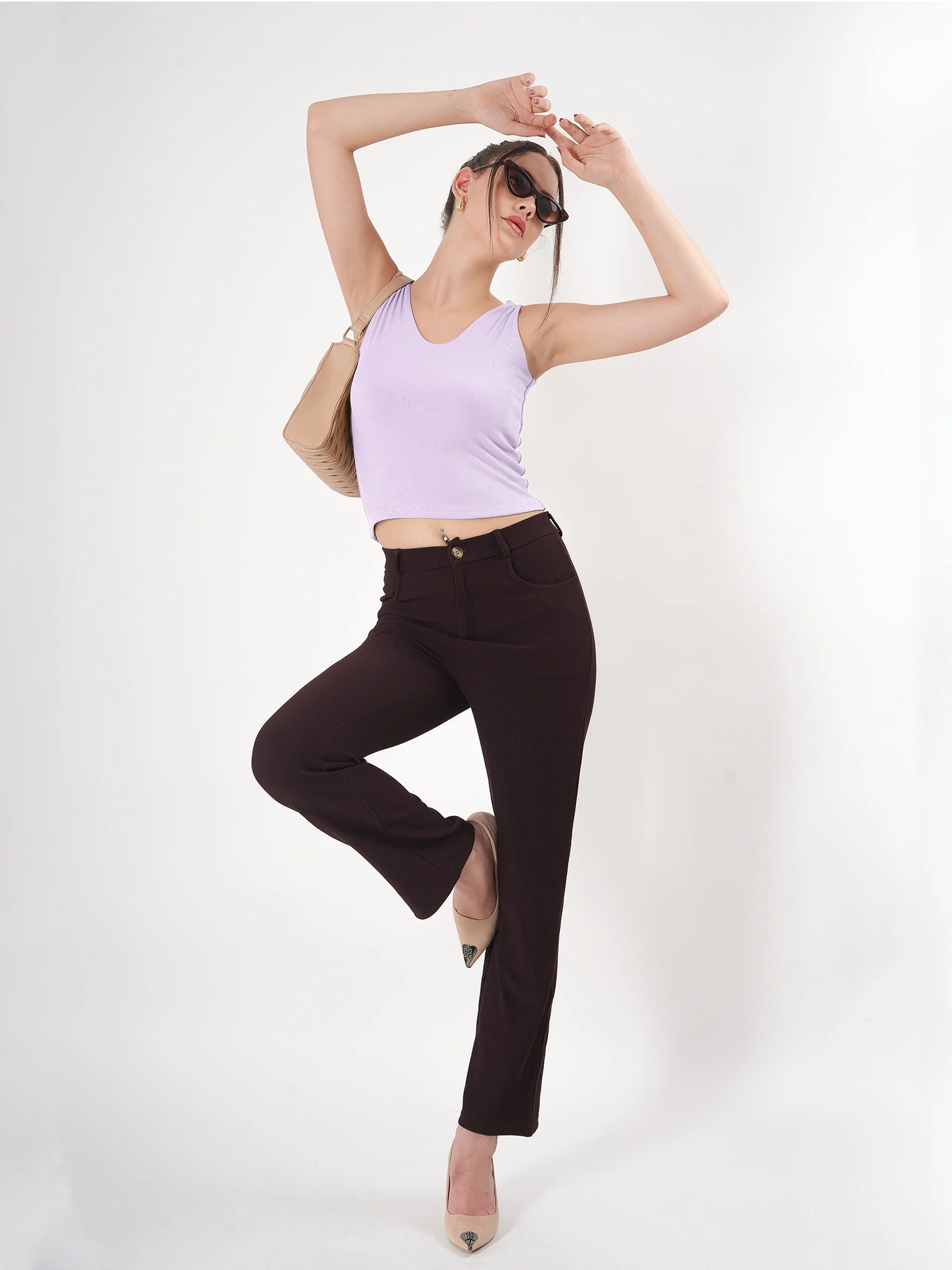 Solid V Neck Sleeveless Fitted Crop Top For Women - Image 28
